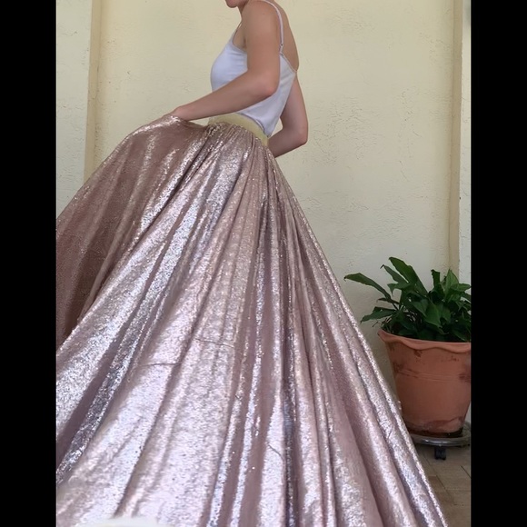 Boutique Sequin Maxi Skirt Double Full with Pockets - Picture 4 of 10